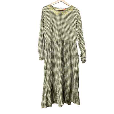 Ewa Walla Womens Size 7 Green/Grey Checked Long Sleeve /Maxi Dress 