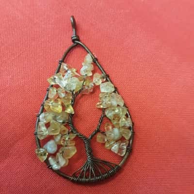  Womens Citrine crysal Pendant  featuring tree of life design in a handmade wire style