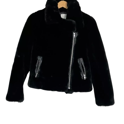 ENA PELLY Womens  Size XS Faux Fur Coat Black  