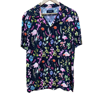 Kenji Black/Flamingo Pattern Shirt Size L