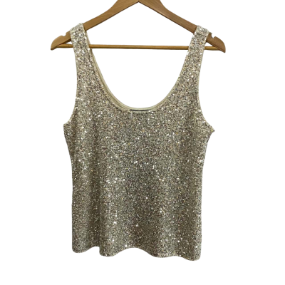 Decjuba Womens  Size S Sylvie Sequin Tank Top Silver 