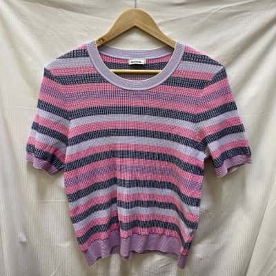 Marcs Womens  Size XL Short Sleeve Top Navy Blue / Pink  / Purple / Striped 