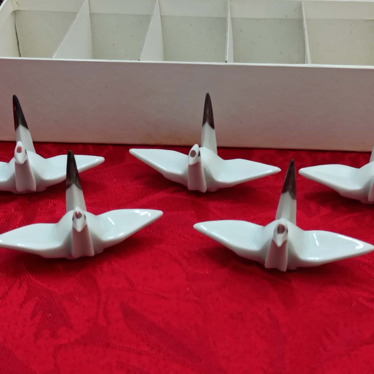 Set of 5 Ceramic Origami Crane Chopstick rests in box (b10)
