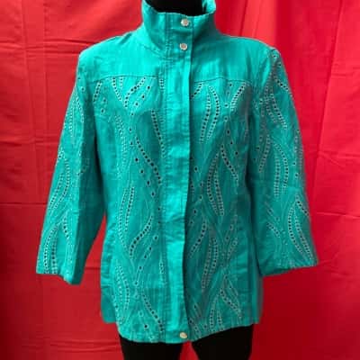  Womens  Size 12 Jade Colour Embroidered Linen Jacket RRP: $119.99