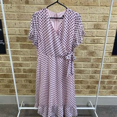 Liz Jordan Womens  POLKA DOT TIE DRESS PORTOFINO CRADLE PINK Size 14 