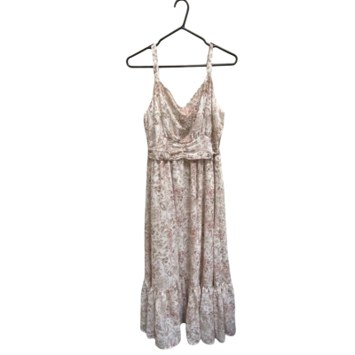 Liz Jordan Womens  Size 14 Midi Dress Brown / Floral / Green / Pattern / Pink  / White 