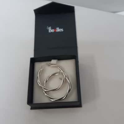 Large Silver 925 Twisted Hoop Earrings 