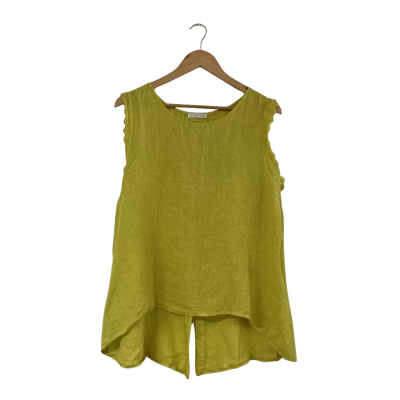 Made In Italy 100% Linen Mustard Yellow Top with Lace Details Size M