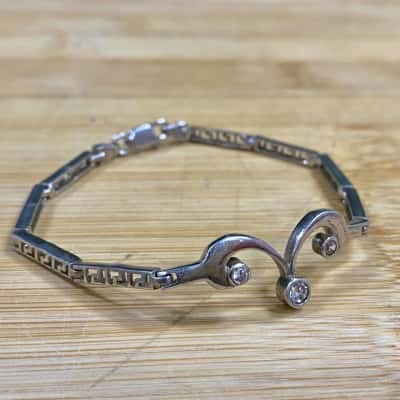 Sterling Silver Diamanté Detail Chain Bracelet (Stamped 925)