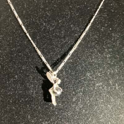 Women's 925 Necklace with Silver toned pendant and matching earrings Tinkerbell Fairy 