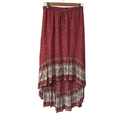 Sportsgirl Womens Size 10 Red / White / Beige / Floral High Low Maxi Skirt