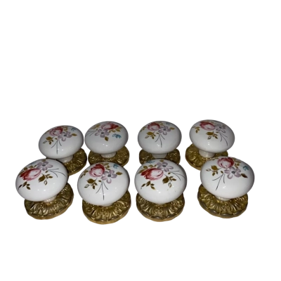 8x Vintage Floral Gainsborough Porcelain Door Handle With 8x Gold Metal Back Plates  