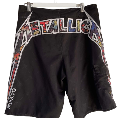 Rare Limited Edition Metallica Black Billabong Board Shorts Size 34.