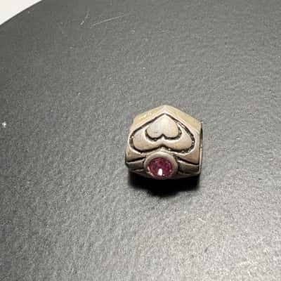 925 Sterling Silver 3g Pink Stone Heart Charm