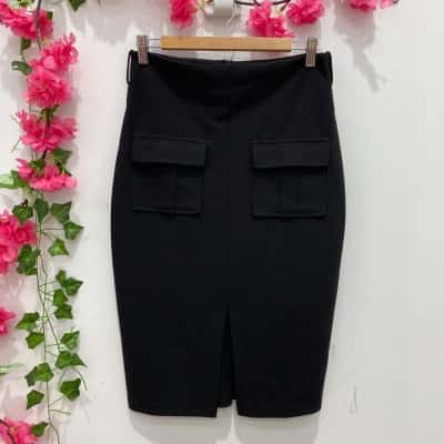 Zachary Womens Military Pocket Midi Skirt Size L Black  