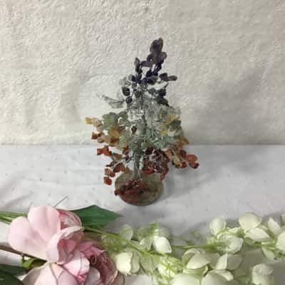 Multicoloured Natural Gemstones / Silver Wired Tree Ornament 