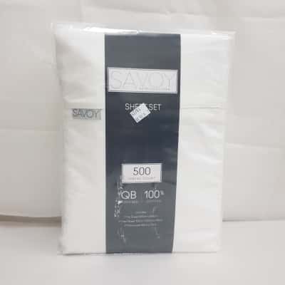 Savoy Queen Bed Sheet Set White (Flat sheet, fitted sheet, 2x pillowcases)