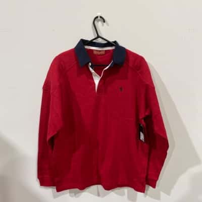 Thomas Cook Mens Bill Shoulder Panel Rugby Jumper Size M Red RRP$114.95