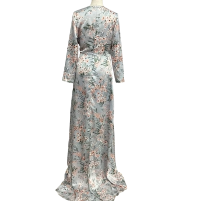 NEW -  Elle Zeitoune Luxe  Size 10 Long Sleeve Maxi Dress with Train Floral / Grey 