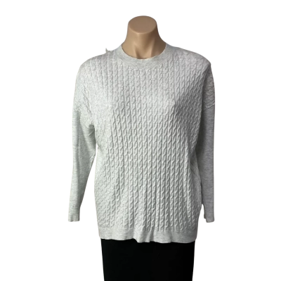 Sussan Womens Size XXS Pale Grey Cable Pattern Crew Neck Jumper 