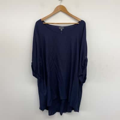 Autograph Navy Blue Volumen Linen Button Back Top  Size 26 