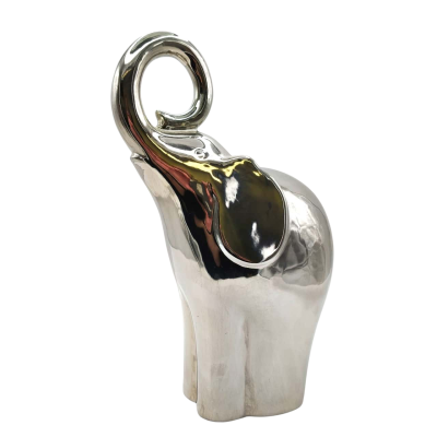 Silver Chrome Lucky Elephant Figurine 29cm Tall Hollow Metal  (office)