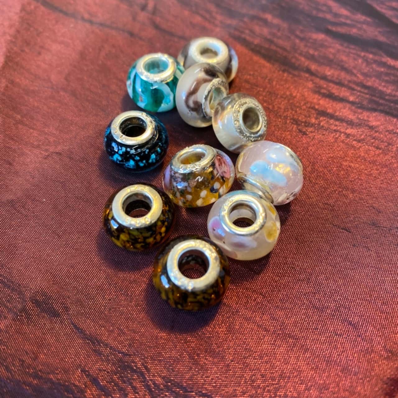 10 Assorted Glass and Sterling Silver Charms To Fit Pandora Style Bracelet