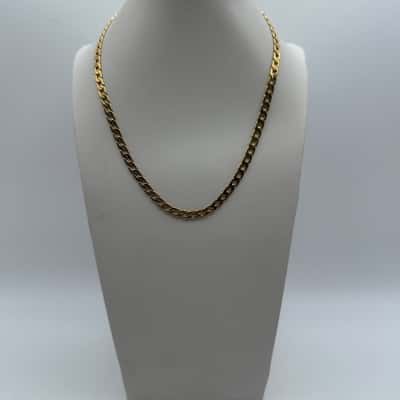 Ladies Gold Tone Flat Curb Chain Necklace (50cm)