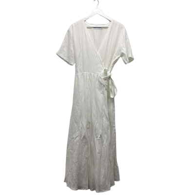 MANTAIKOTAI Size XL Creamy White Linen Wrap Dress