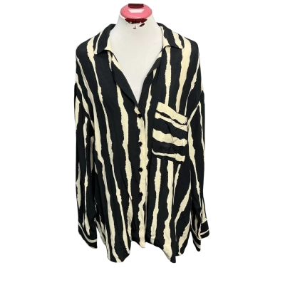 Zara Womens  Size USA L Button Up Top Black  / Off White 