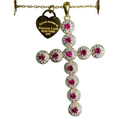 Gold Coloured Cross and Heart Pendant Necklace