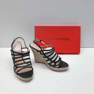 Filippo Raphael Selena Black Strappy Espadrille Wedge Sandals Size 39 EU Boxed
