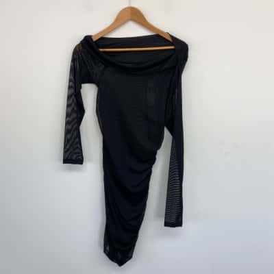 Lioness Black Mesh Long SLeeve Bodycon Mini Dress  Size M 