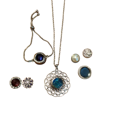  Necklace and bracelet changeable gems, Multicoloured / Silver 