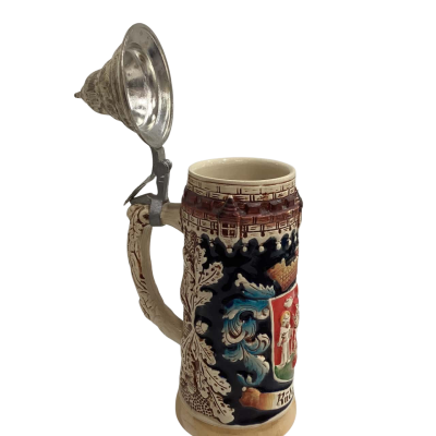 Vintage Original King Western Germany Lidded Beer Stein 1/2-Litre 1000W Rüdesheim 