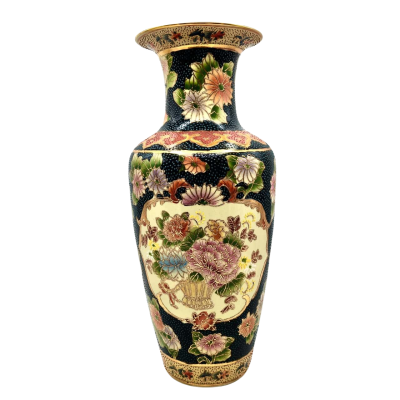 Vintage Japanese Satsuma-Style Porcelain Vase With Floral Pattern Design 35cm Tall & 13cm Diameter Mouth  (office)