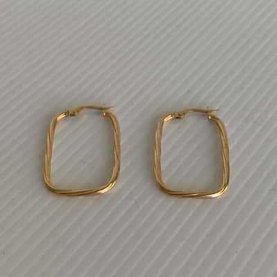 Genuine 9ct Yellow Gold Square Twist Hoop Earrings - Made in Italy