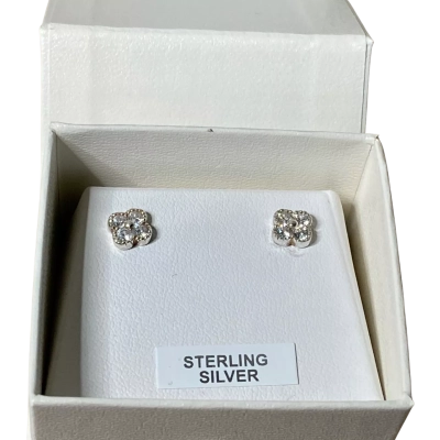 Silver Clover Cubic Zirconia Stud Earrings 925
