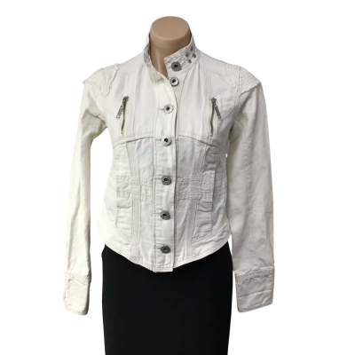 River Island Womens UK Size 6 Off White Button up Cropped Jacket