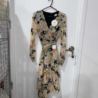 Ajoy Black Floral Layered Dress (orange/green) Size 8