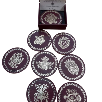 Vintage Leather Drink Coasters Embossed With Metallic Gold Made in Sweden 