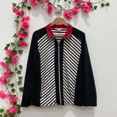 Noni B Womens Bomber Jacket Size XL Black  / Red / Striped / White 