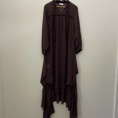 Flannel Womens  Size 1 Long Sleeve Ruffle Midi Dress - Brown Chiffon