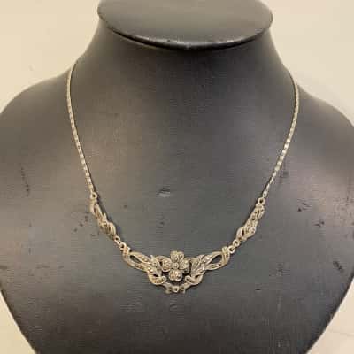  Womens Sterling Silver Marcasite Look Necklace
