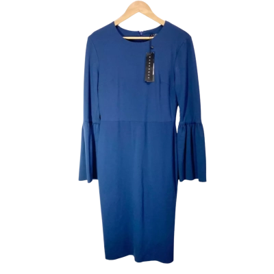 Karen Gee “Demure” Navy Blue Long Sleeve Midi Dress Size M