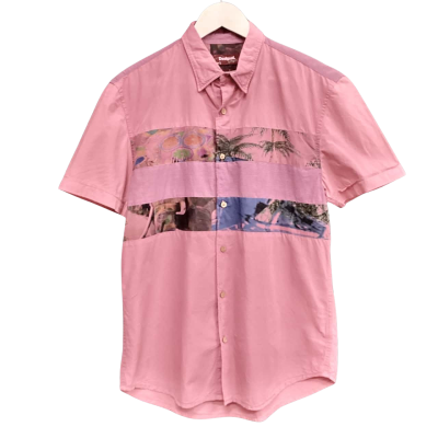 Desigual Mens  Size L Short Sleeve Shirt Pink  
