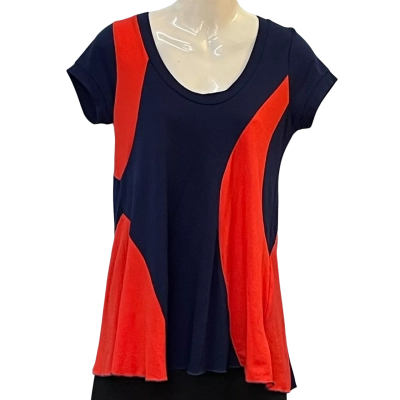 Metalicus Womens  Size M Short Sleeve Shirt / V-Neck Top Blue / Red 