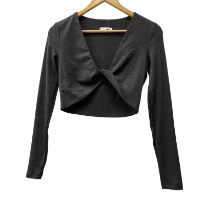 Kookai - Twisted Front Long-Sleeved Crop Top in Charcoal Marle Size: 2