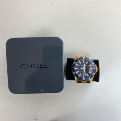Chisel Gold Tone Watch Striking Deep Blue Dial 