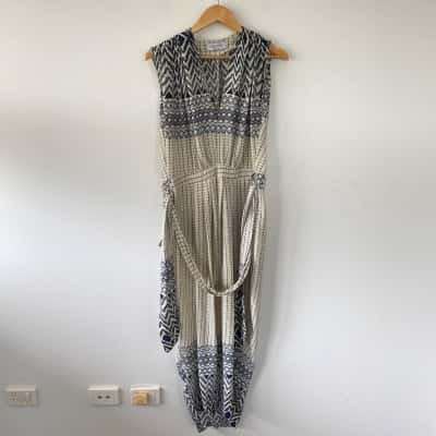 Ebby And I Blue Cream Pattern Sleeveless Maxi Dress  Size S 